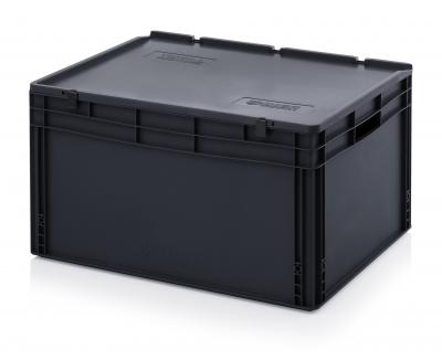 ESD Antistatic Euro Container Boxes with hinged lid - 80 x 60 x 44 cm (L x W x H) - 666 ESD ED 86/42 HG